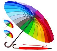 95 KPH 24 Bacchette - Ombrello Classico Antivento Robusto Grande XL Automatico Uomo Donna - Ombrello Lungo Da Pioggia Fibra di Vetro - Manico In Legno - Colorati Arcobaleno