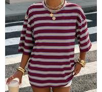 95% Maglietta da donna in cotone a righe, stile oversize con scollo tondo e spalle cadenti, adatta per l'estate, le vacanze e il tempo libero, un regalo perfetto per gli amici. Capo di abbigliamento i
