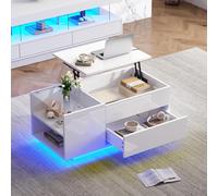 95 x 48 x 42 cm, tavolino da caffè regolabile in altezza, con spazio nascosto, tavolino con luce a LED, tavolo da soggiorno con cassetto, tavolino con presa elettrica (bianco)