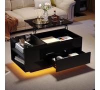 95 x 48 x 42 cm, tavolino da caffè regolabile in altezza, con spazio nascosto, tavolino con luce a LED, tavolo da soggiorno con cassetto, tavolino con presa di corrente (nero)