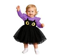 96 - Abito da zucca per bambina con tulle nero, gonna tutù a maniche lunghe con dettagli a balze, divertente design grafico con gatti, comodo abito per tutti i giorni, per feste di Halloween