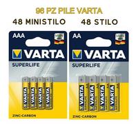 96 Batterie Varta AA 48 Batteria Stilo + 48 Ministilo AAA Pile Superlife 1,5 Vo