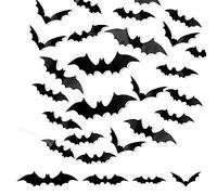 96 Pezzi 3D Pipistrelli Halloween Pipistrello Vetrofanie, 4 Diverse Dimensioni Halloween Pipistrelli Adesivo, Halloween Decorazioni della Parete Finestra Domestica Halloween Adesivi