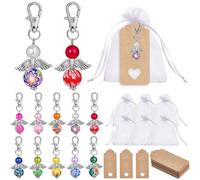 96 Pezzi Angioletti Bomboniere,20 Set Portachiavi Angelo,con Sacchetto in Organza e Etichette di Carta Kraft,Bigliettini Bomboniere Comunione,Bomboniera Portachiavi Angelo,Custode Natale Regalo