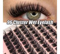 96 pezzi di ciglie finte a grappolo effetto bagnato, con lunghezza gradualmente crescente per un effetto naturale e disordinato, cluster denso, look trucco bagnato, adatto per ciglie finte di alta qua