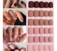 96 pezzi di unghie finte quadrate corte, in 4 diversi colori nudi lucidi, indossabili, decorative, come nuovo regalo per l'anno nuovo per donne e ragazze ABS