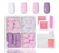 96 pezzi Press on Nail Breve - Finte unghie francesi da incollare, Square - Set di punte finte per unghie finte, naturali e piacevoli da indossare per le unghie delle donne (rosa)