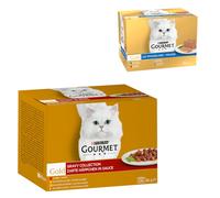 96 x 85 g Gourmet Gold + 24 x 85 g Gourmet Gold Mousse e Paté Umido per gatto gratis! - Dadini in Salsa: Manzo, Pollo & Fegato, Salmone & Pollo, Tacchino & Anatra