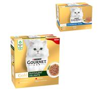 96 x 85 g Gourmet Gold + 24 x 85 g Gourmet Gold Mousse e Paté Umido per gatto gratis! - Straccetti: Pollo, Pesce di mare, Manzo, Salmone