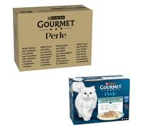 96 x 85 g Purina Gourmet Perle + 12 x 85 g Trancetti di pesce dell'oceano gratis! - Trota, Tacchino, Anatra, Selvaggina in Gelatina