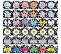 96FT Composition Notebook Bulletin Board Borders Boho smerlato Bulletin Board Border Pastello Smile Face Bow Crayon Trim Composizione Notebook Classroom Decor per il ritorno a scuola ufficio casa