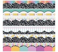 96FT Composition Notebook Bulletin Board Borders Colorful Straight Bulletin Board Border Boho Smile Face Pencil Trim Composizione Notebook Classroom Decor per il ritorno a scuola ufficio casa parete