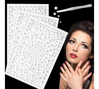 975 Pezzi Brillantini Make Up Adesivi Argento, FUKPO Glitter Strass Adesivo Viso Occhi Corpo Tatuaggi Temporanei Decorazioni Festival Piccoli, Cristalli Gemme Strass Autoadesivi con Pinzette