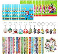 98 Pezzi Ma-rio Regali Festa Compleanno, Kit Compleanno Tema dei Cartoni Animati Includere 12 Portachiavi Bambini 50 Stickers Bambini 16 Braccialetto dei Cartoni Animati 20 Sacchetti Regalo