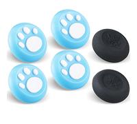 9CDeer Joystick - Set di 6 impugnature per pollice analogiche, compatibili con PS5, PS4, Xbox Series X/S, Xbox One, Switch Pro, motivo zampa di gatto, blu e bianco