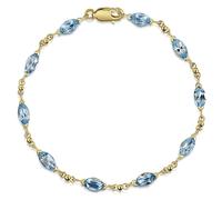 9ct Oro Giallo Braccialetto Con 10 Topazio Blu Ovale Pietre 7'' Pollici