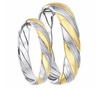 9ct Scatola Set Bicolore Oro Fatto a Mano Matrimonio Anello 4mm 5mm