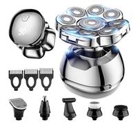 9D Electric Head Shaver for Bald Men, 6-in-1 Bald Head Shavers for Men, Waterproof Electric Razor Grooming Kit, Wet/Dry Detachable Head Shavers with LED Display