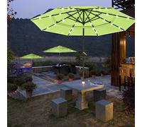 9Ft 3-Tiers 24 LEDs Patio Umbrella,Beach Umbrellas, Outdoor Sunshade Portable Patio Umbrella with Carry Bag Heavy Duty Wind Resistant UV Protection for Sand Beach Garden Backyard