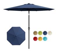 9FT Patio Umbrella Outdoor - UV Protection, Waterproof, 8 Sturdy Ribs, Tilt & Crank, Durable Polyester Canopy Garden, Deck, Pool, Market - Color: European Universalis IV + Navy Blue