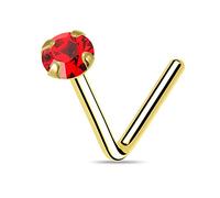 9K giallo oro artiglio imposta 2,5 MM calibro L rosso rotondo cristallo pietra 22 Bend perno del naso Piercing