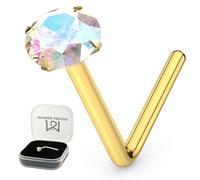 9K giallo oro artiglio imposta arcobaleno 2MM tondo cristallo pietra 22 Gauge L Bend naso Stud Piercing
