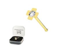 9k tinta giallo oro chiaro cristallo pietra croce 22 Gauge naso osseo naso Stud Piercing gioielli