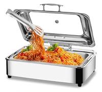 9L Chafing Dish Elettrico Professionale, Scaldavivande Elettrico per Buffet Commerciale, Contenitore Scalda Cibo Acciaio Inox con Copertura in Vetro Trasparente - Temperatura Regolabile(Size:GN1/1)