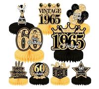 9Pcs 60th Centrotavola D'ape Compleanno,Addobbi Compleanno Tavolo,Centrotavola,Decorazioni Tavola Feste,Facile da Piegare,Bello Squisito,per Uomini Donne Feste Compleanni（Nero Oro）