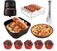 9PCS Accessori Friggitrice ad Aria in Silicone per Moulinex 5 L/4,5L, Cecotec 4 L, Philips 2000-Serie 4,2L (NA229/00), Réutilisable Contenitori per Friggitrice ad Aria, 20CM Accessori Air Fryer