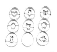 9Pcs Easter Egg Cookie Cutters Stainless Steel Baking Set | 9 unique egg shapes, stainless steel, rust resistant, holiday baking essential, creative crafting tool