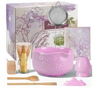9PCS Matcha Set Lila, Tea Steeper Stirring Matcha Kits, Handmade Matcha Whisk, Ceramic Matcha Bowl with Spout, Whisk Holder Und Luffa (Purple)