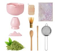 9pcs Matcha Starter Kit Rosa Mit Sieb, Pink Matcha Tea Set, Matcha Schale mit Ausgießer, Bambusbesen Matcha Und Luffa (Pink)