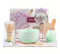 9PCS Matcha Tea Set, Matcha Set Grün, Matcha Tea Set with Whisk and Bowl, Ceramic Matcha Bowl with Spout Und Luffa (Green)
