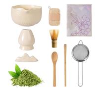 9PCS Matcha Tea Set with Whisk and Bowl, Matcha Set Beige, Matcha Tea Set Whisk Starter Kit, Ceramic Matcha Bowl with Spout Und Luffa (White)