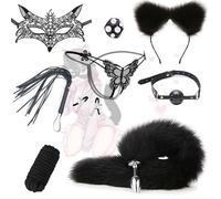9Pcs misterioso gioco di ruolo costumi Set Fluffy B-ütt Plǔg peluche coda di volpe e orecchie di gatto Choker Masquerade Cosplay oggetti di scena per le donne