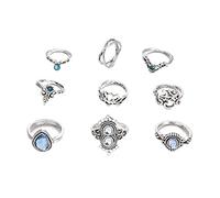 9Pcs/Set Ring Set Jewelry Crystal Lotus Moon Boho Finger Rings For Women Durability