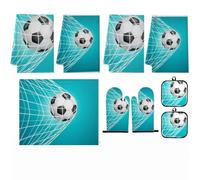 9PCS Vincere Pallone Da Calcio Cucina Decorazione E Accessori Set | Set da cucina per decorazioni domestiche Asciugamani Stuoia di asciugatura Guanti da forno e presine