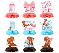 9pz Decorazioni Feste Rivelazione del Sesso, 9 Stili Centrotavola a Nido d'Ape da Cowboy o Cowgirl Stivali o Fiocchi per Baby Shower Festa di Annuncio di Gravidanza