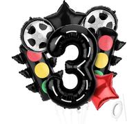 9pz Palloncini Decorativi Auto Corsa Compleanno, Articoli Per Feste a Tema Auto con Numero 3 e Segnali Stradali Stelle e Palloncini con Pneumatici per Il Terzo Compleanno Bambini