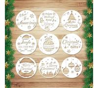 9pz Stencil Natalizi, Stencil Riutilizzabili per Pittura Natalizia per Artigianato Modelli Natalizi Albero Natale Fiocchi Neve Buon Natale per Quaderno in Legno e Vetro(Stile 1)