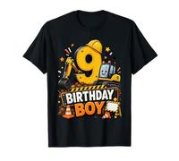 9th Birthday Boy Construction Truck 9 Years Old Party Maglietta