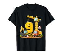 9th Birthday Boy Construction Truck 9 Years Old Party Maglietta