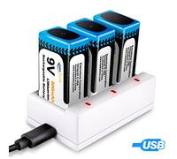 9V Batteria Li-ion Ricaricabile, Keenstone 3pcs 800mAh 9V PP3 Batterie agli Ioni di Litio Caricabatteria - Bassa Autoscarica - Densità Alta Energia-500 Cicli di Ricarica (Cavo di Ricarica USB Incluso)