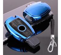 A/A Cover TPU per Mercedes Benz Key Fob, 3 pulsanti Smart Key Shell caso compatibile con Benz A/C/E/S/R/G/GLA/GLC/GLK/A209/W164/W245/W212/W204, con chiave in pelle blu