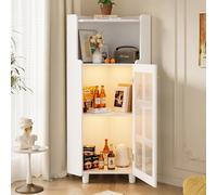 A ALFRESCOOL 63,5 x 124 cm, mobile ad angolo, mobile da bagno, con superficie verniciata e illuminazione a LED, moderno mobile angolare con controllo app, per soggiorno, libreria, bagno (bianco)