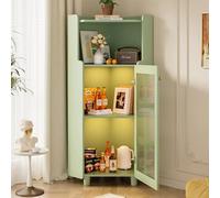 A ALFRESCOOL 63,5 x 124 cm, mobile ad angolo, mobile da bagno, con superficie verniciata e illuminazione a LED, moderno mobile angolare con controllo app, per soggiorno, libreria, bagno (verde)