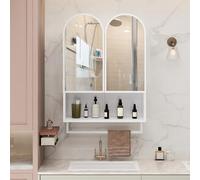 A ALFRESCOOL Armadietto a specchio da bagno, a doppio arco, armadietto per medicinali a 2 ante, in metallo con ripiano aperto e porta asciugamani con spazio di archiviazione, 60 x 20 x 83 cm (bianco)