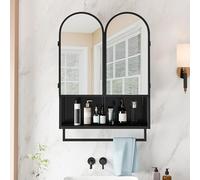 A ALFRESCOOL Armadietto a specchio da bagno, a doppio arco, armadietto per medicinali a 2 ante, in metallo con ripiano aperto e porta asciugamani con spazio di archiviazione, 60 x 20 x 83 cm (nero)