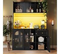 A ALFRESCOOL Armadietto da cucina alto, armadietto a buffet con ripiani regolabili, armadietto per sala da pranzo, credenza con illuminazione a LED, colore nero